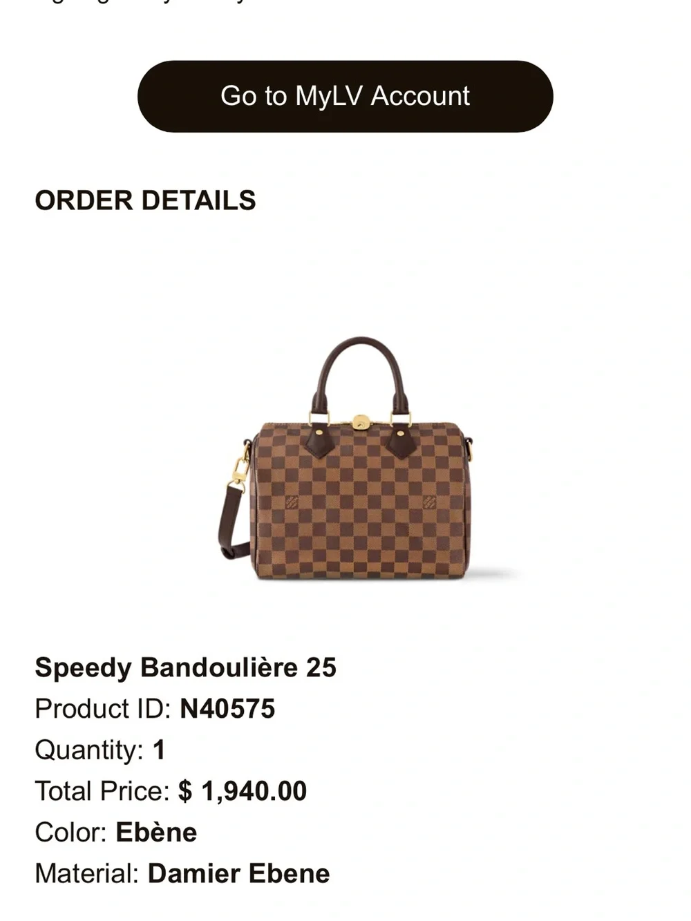 Louis Vuitton Damier Ebene Speedy Bandouliere 25